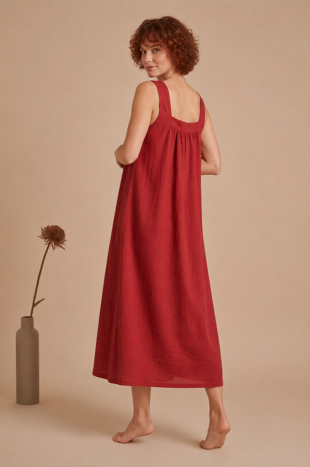 Women's Cotton Linen Midi Dress