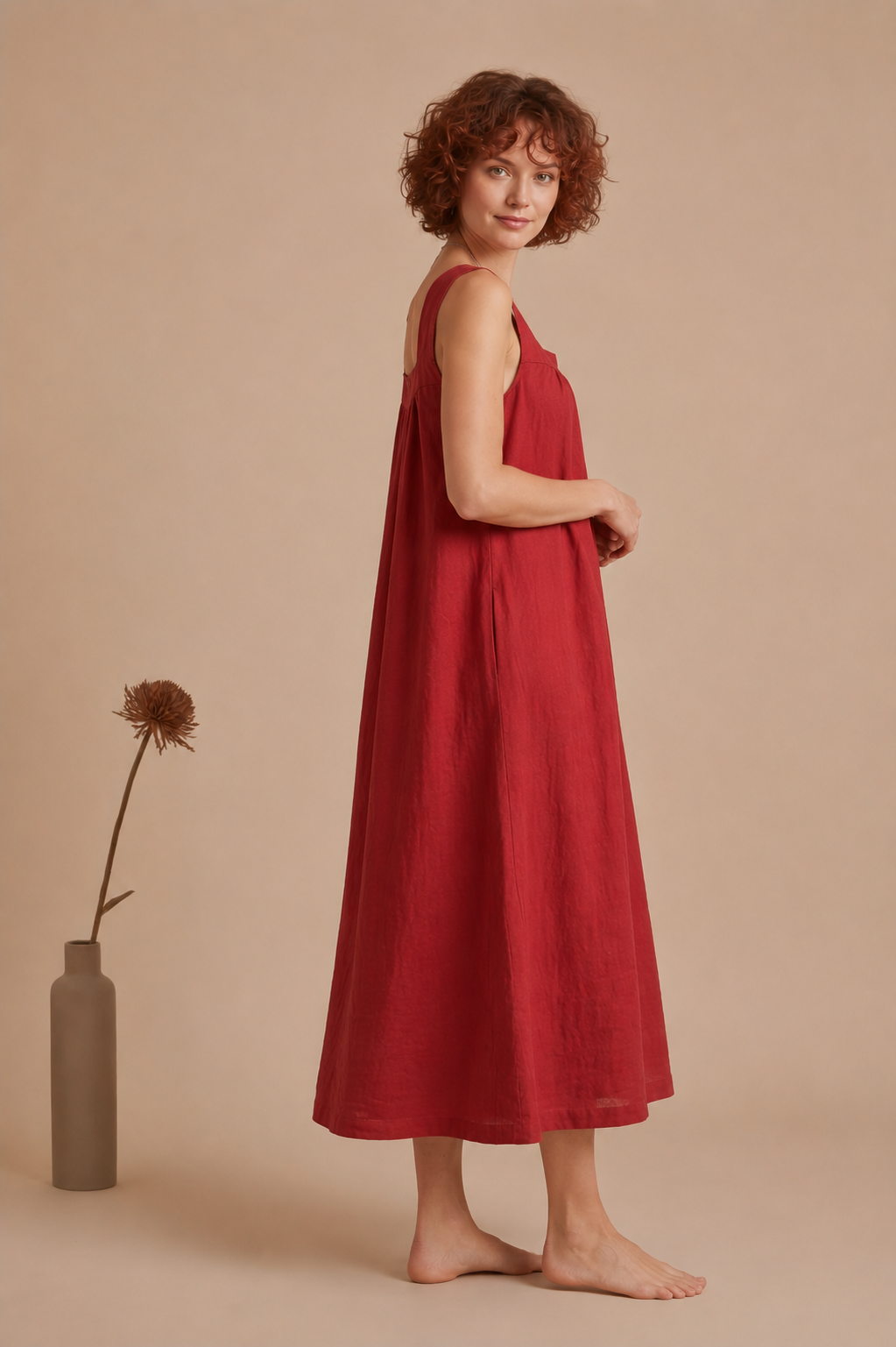 Women's Cotton Linen Midi Dress