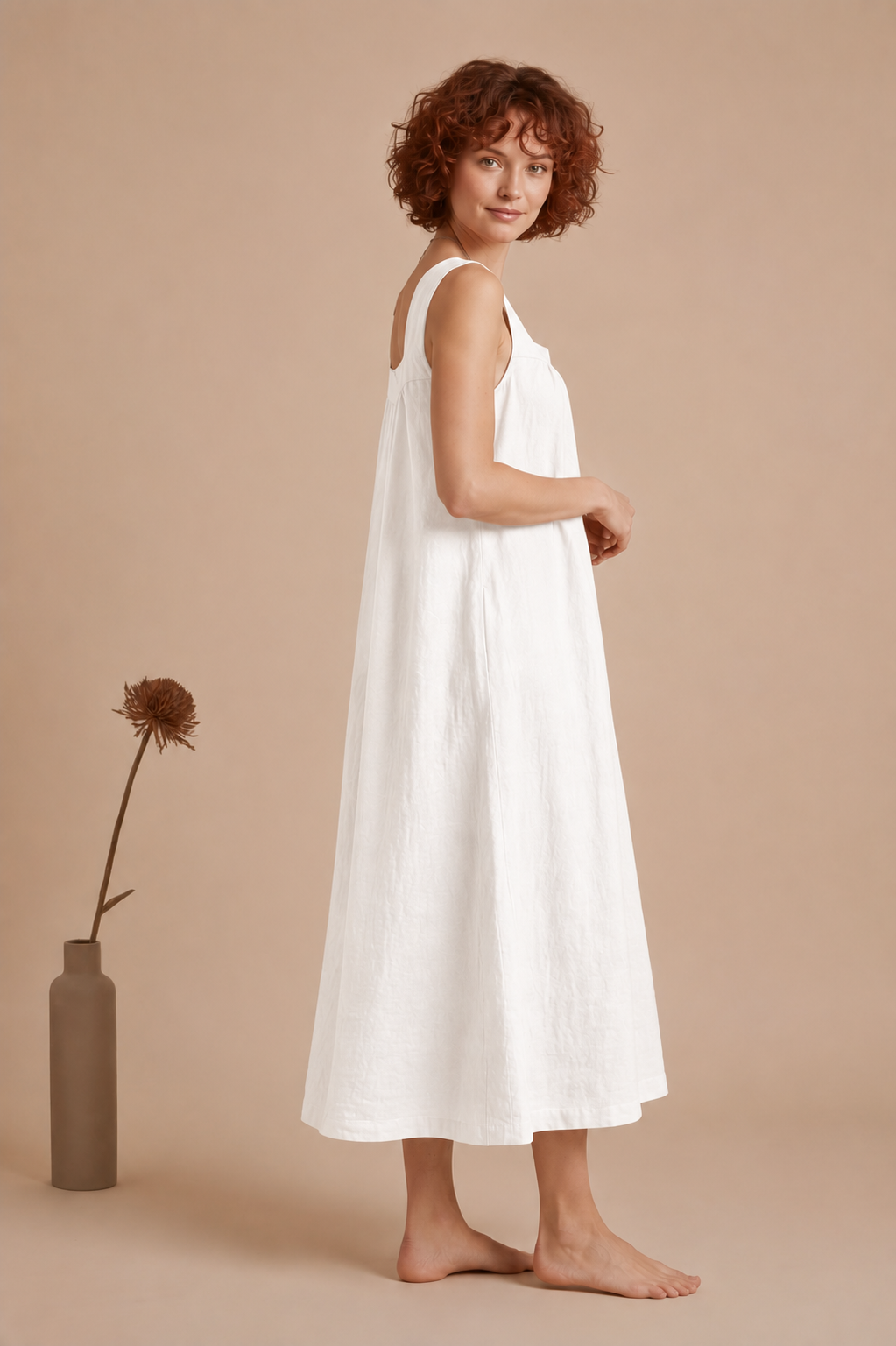 Women's Cotton Linen Midi Dress