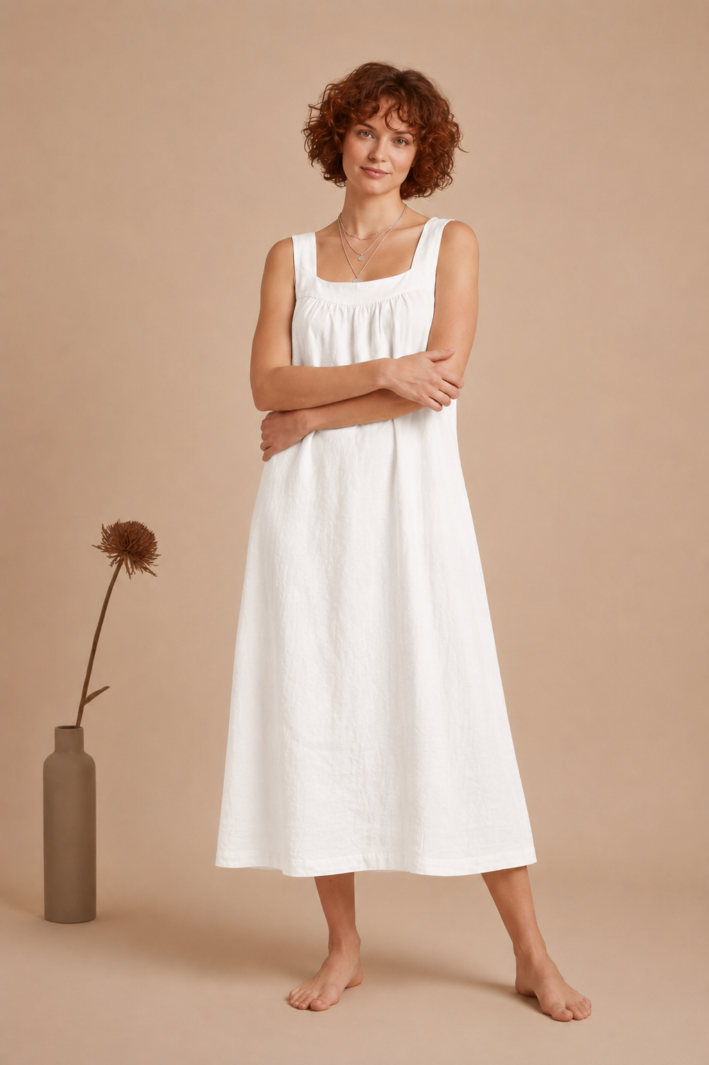 Women's Cotton Linen Midi Dress