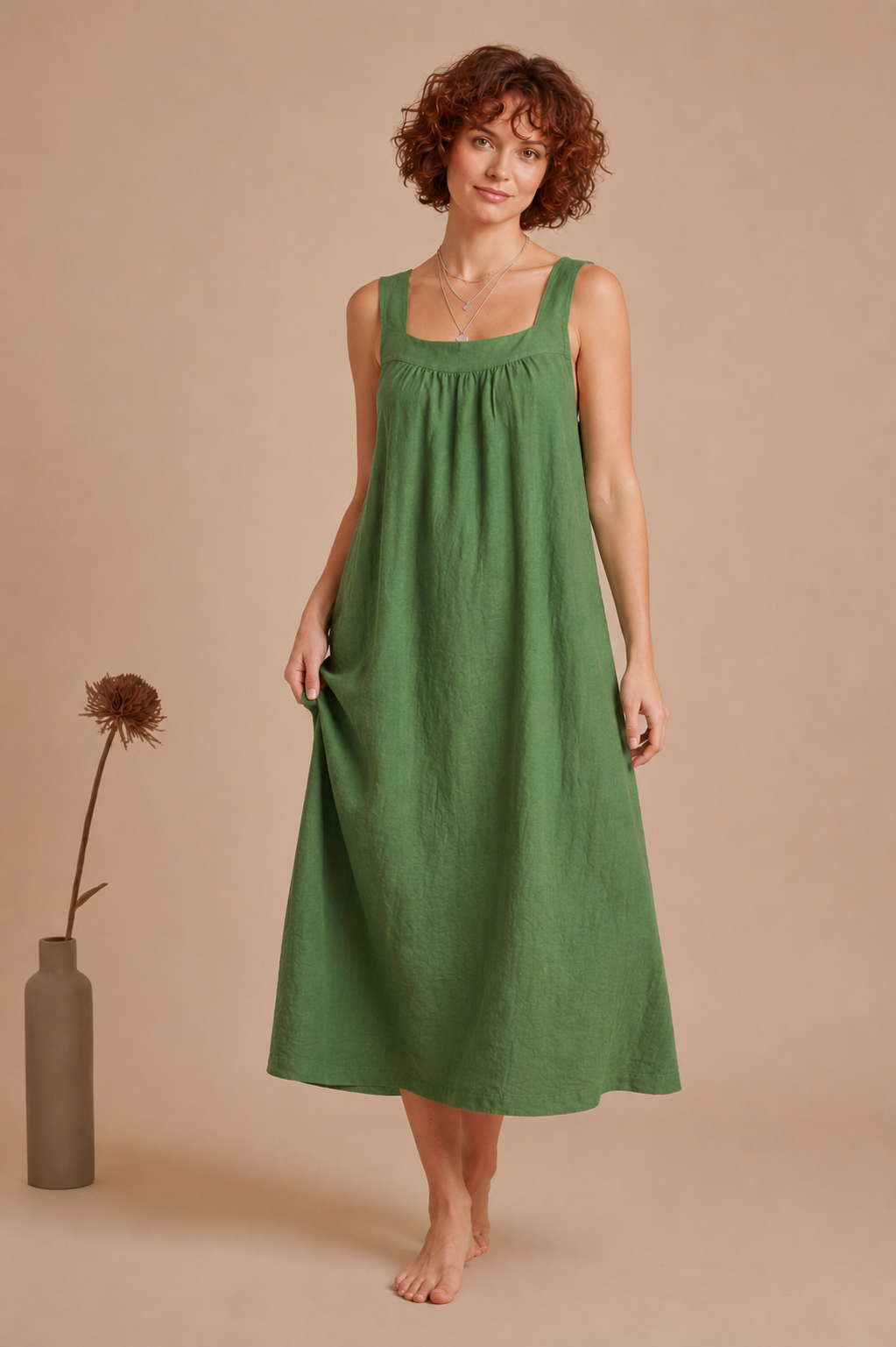 Women's Cotton Linen Midi Dress