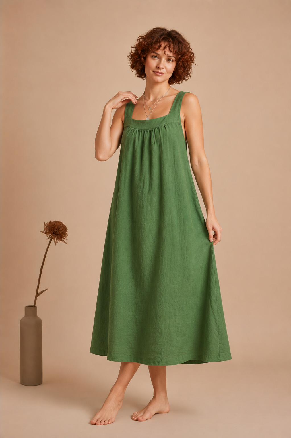Women's Cotton Linen Midi Dress