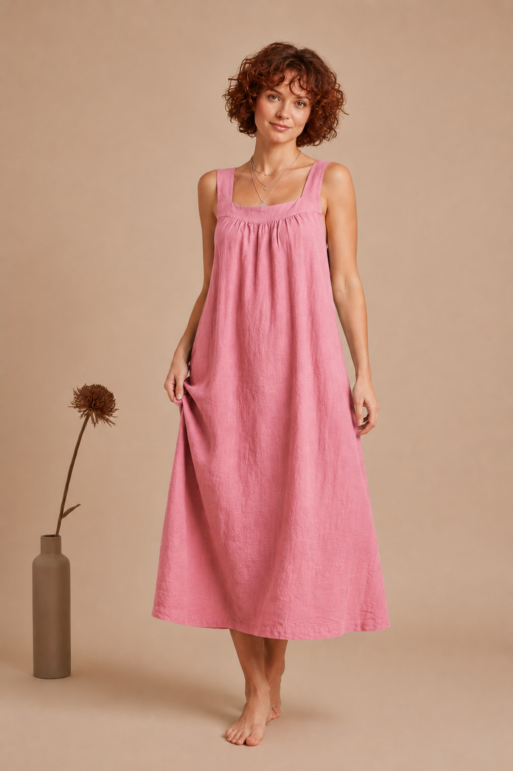 Women's Cotton Linen Midi Dress