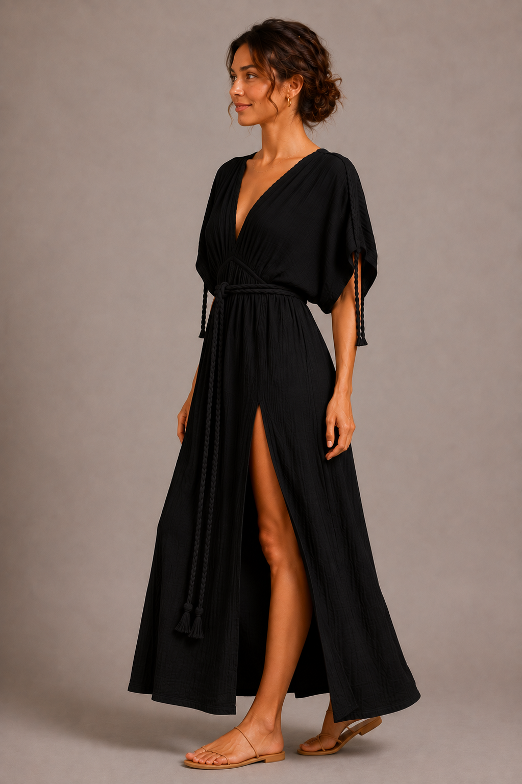Black Wrap Maxi Dress with Tie Belt | Women's Elegant Dress