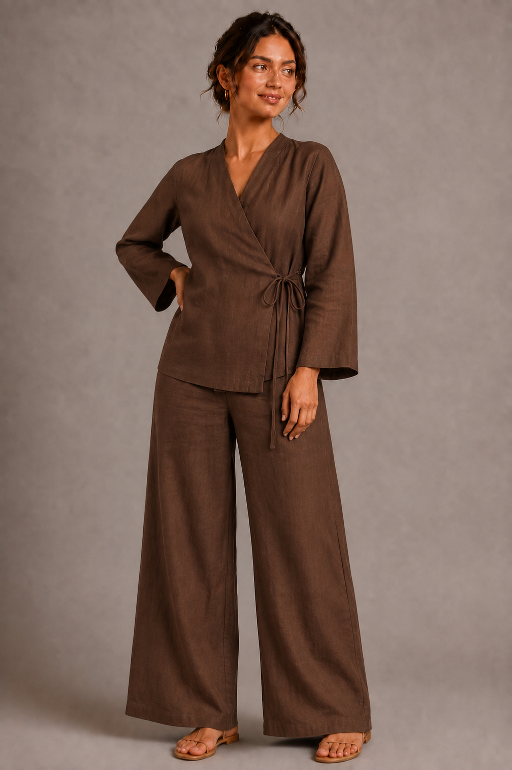 Women's Wrap Front Wide Leg Co Ord Set