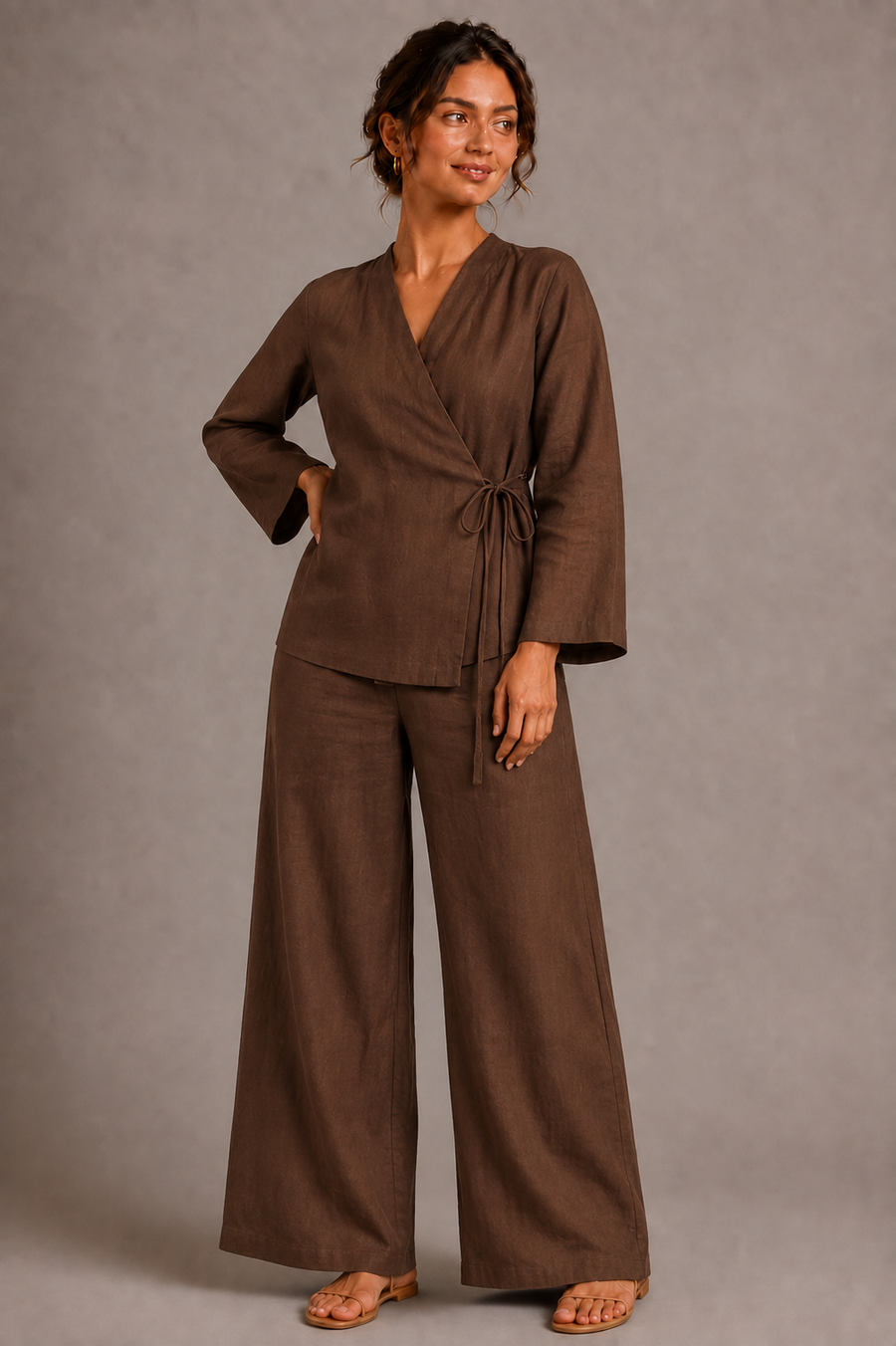 Women's Wrap Front Wide Leg Co Ord Set