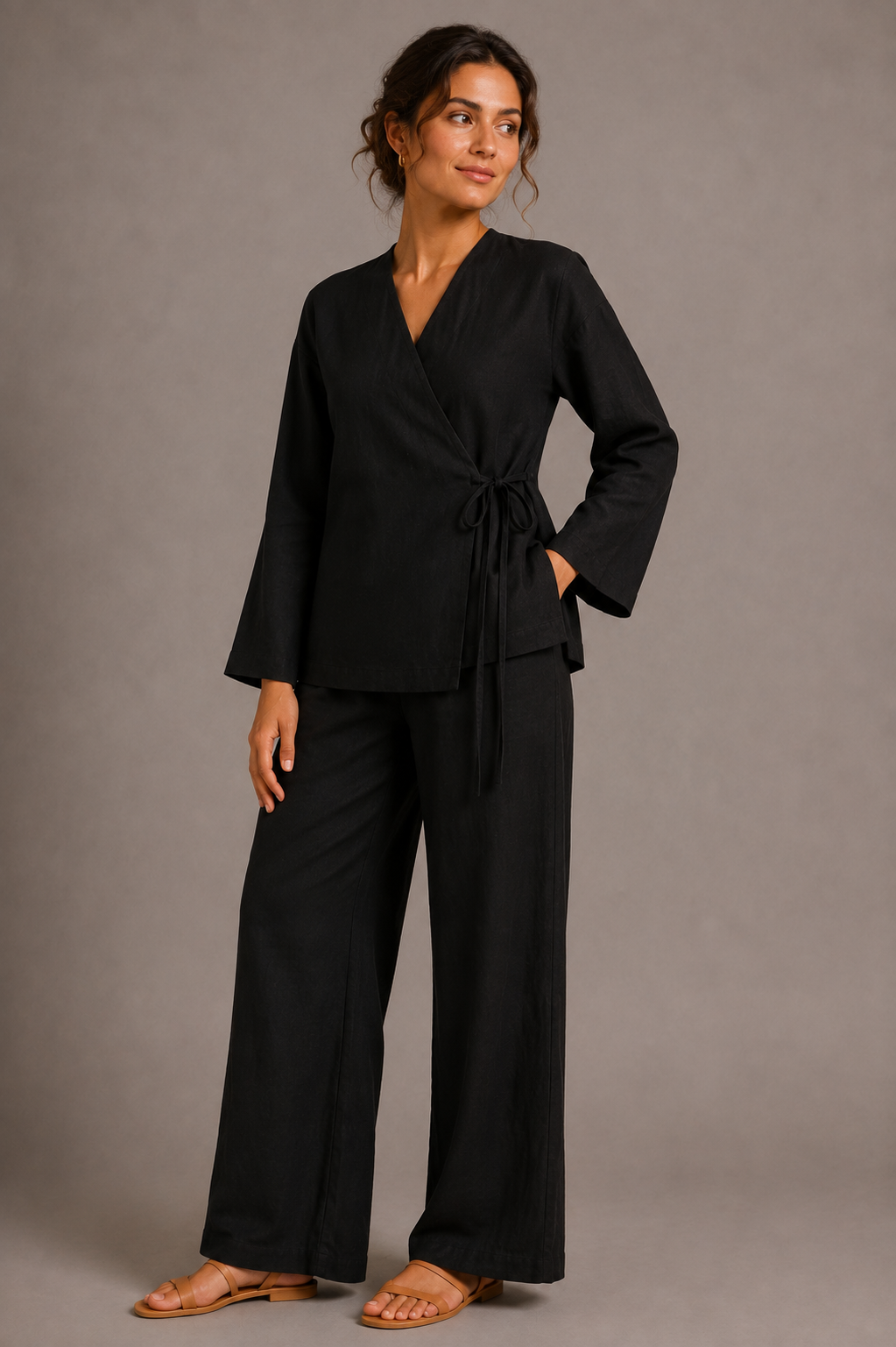 Women's Wrap Front Wide Leg Co Ord Set