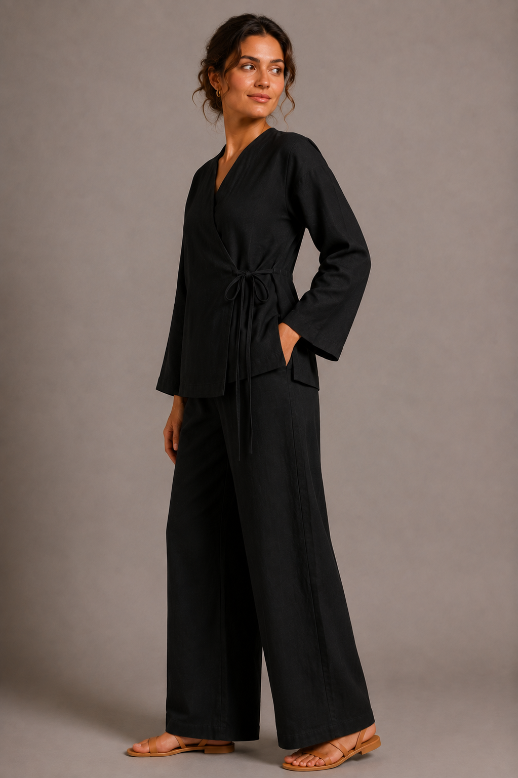 Women's Wrap Front Wide Leg Co Ord Set