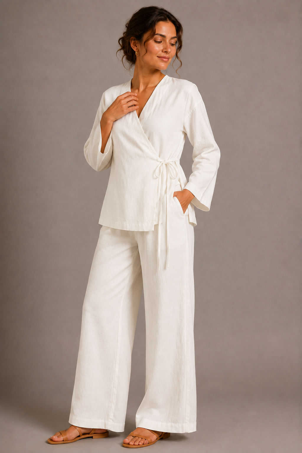Women's Wrap Front Wide Leg Co Ord Set