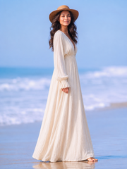 Women's Long Sleeve V-Neck Maxi Dress