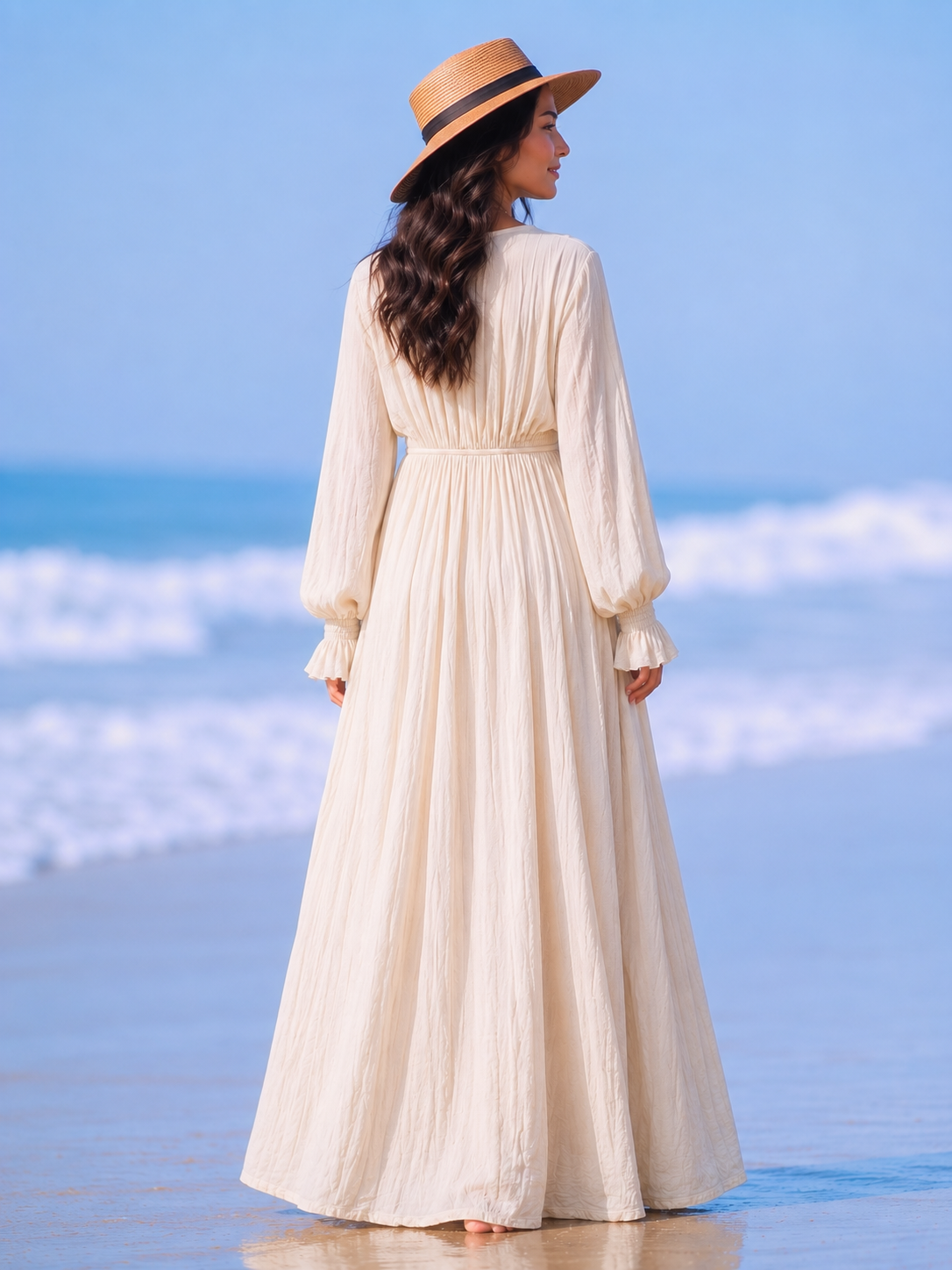 Women's Long Sleeve V-Neck Maxi Dress