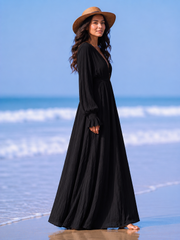 Women's Long Sleeve V-Neck Maxi Dress