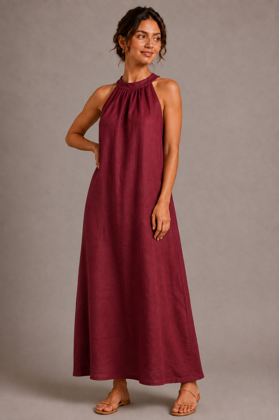 Women's Halter Neck Maxi Dress – Sleeveless A-Line Summer Dress