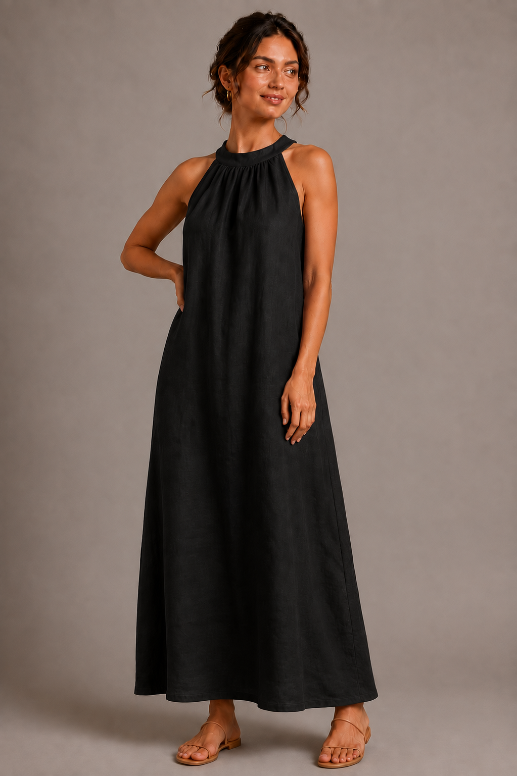 Women's Halter Neck Maxi Dress – Sleeveless A-Line Summer Dress