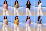 Women's Cotton Wrap Top – Short Sleeve Tie Waist Blouse