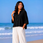 Women's Relaxed Fit Button Down Shirt | Short Sleeve Casual Top
