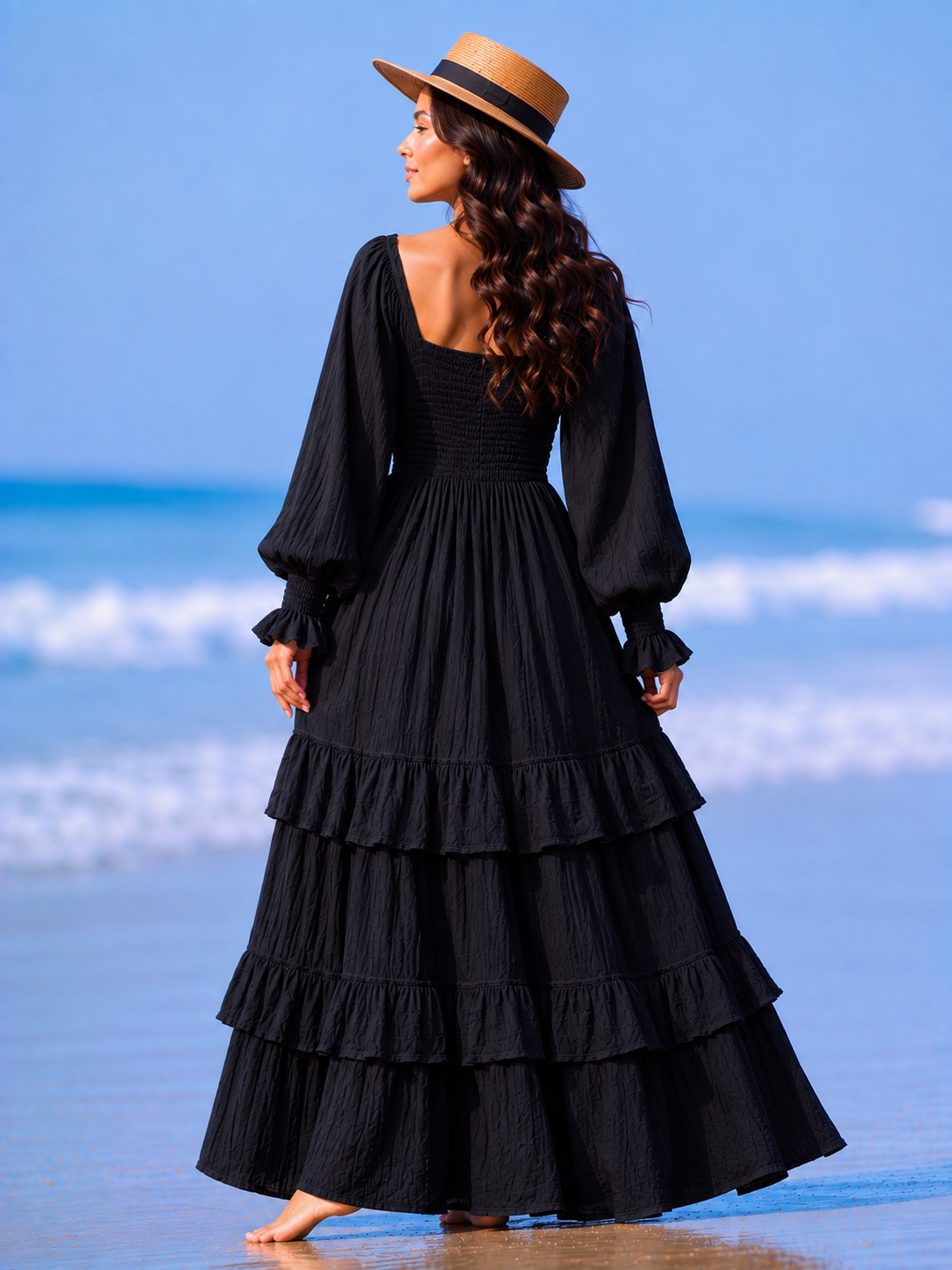 Women's Smocked Tiered Maxi Dress | Square Neck