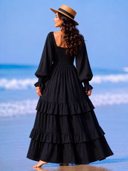 Women's Smocked Tiered Maxi Dress | Square Neck