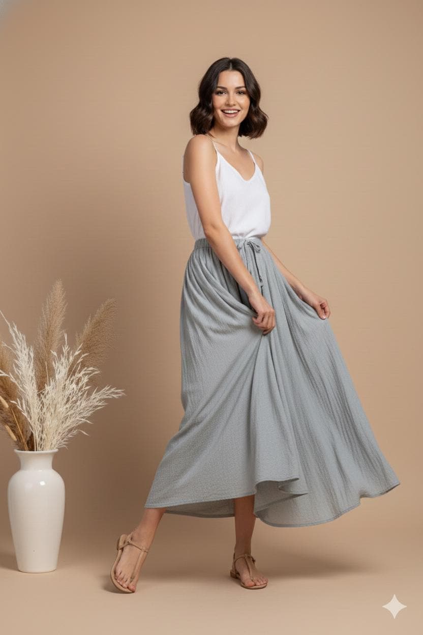Handmade Linen Maxi Skirt, High Waist, Flowy Boho Summer Skirt with Pockets