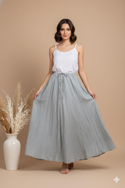 Handmade Linen Maxi Skirt, High Waist, Flowy Boho Summer Skirt with Pockets