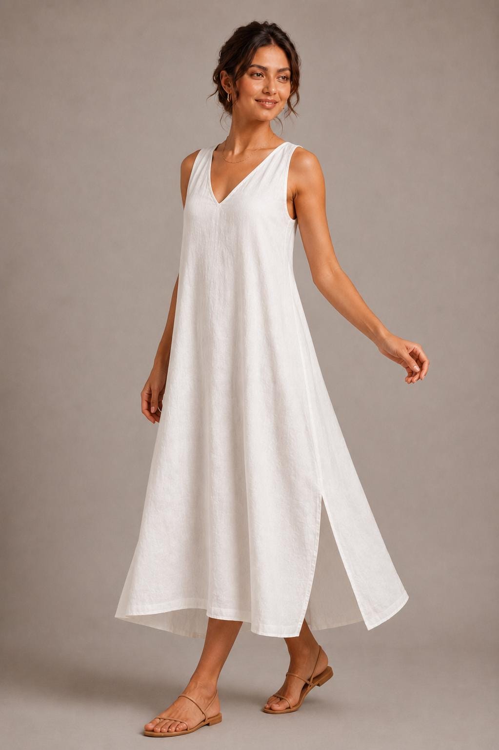 Handmade Linen Maxi Dress, Sleeveless A-Line with Pockets, Minimalist Summer Style
