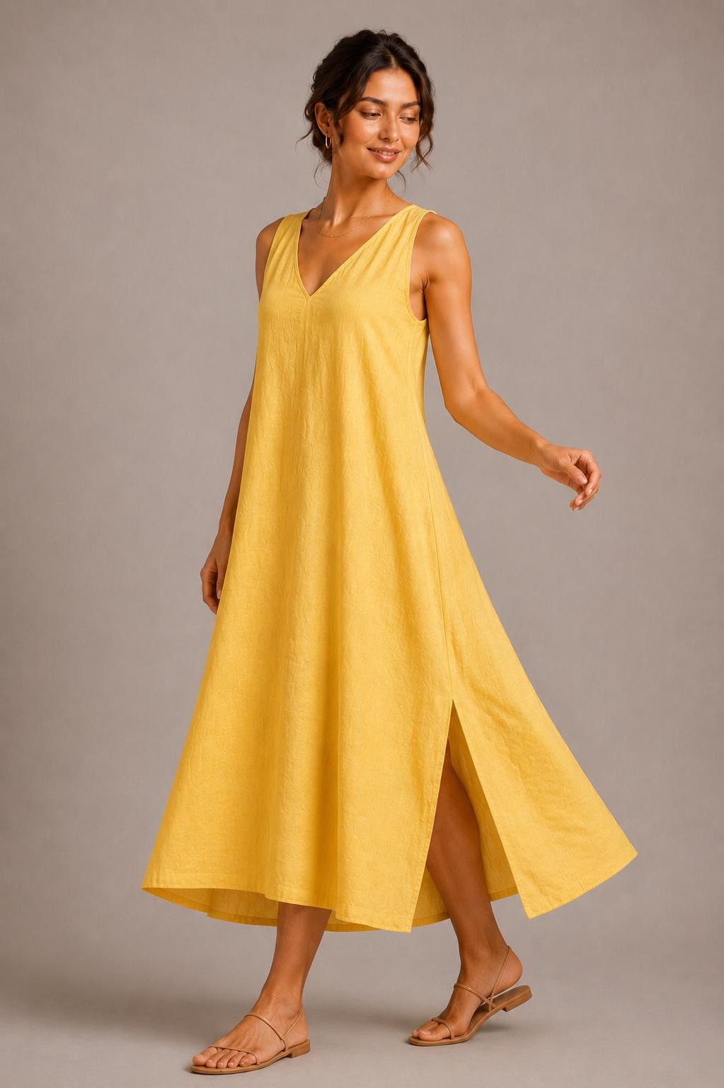 Handmade Linen Maxi Dress, Sleeveless A-Line with Pockets, Minimalist Summer Style