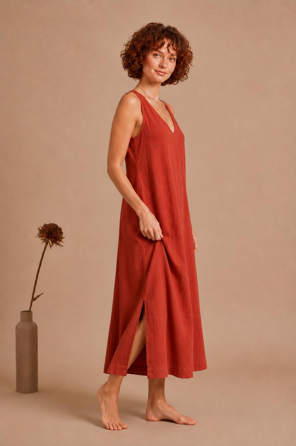 Handmade Linen Maxi Dress, Sleeveless A-Line with Pockets, Minimalist Summer Style
