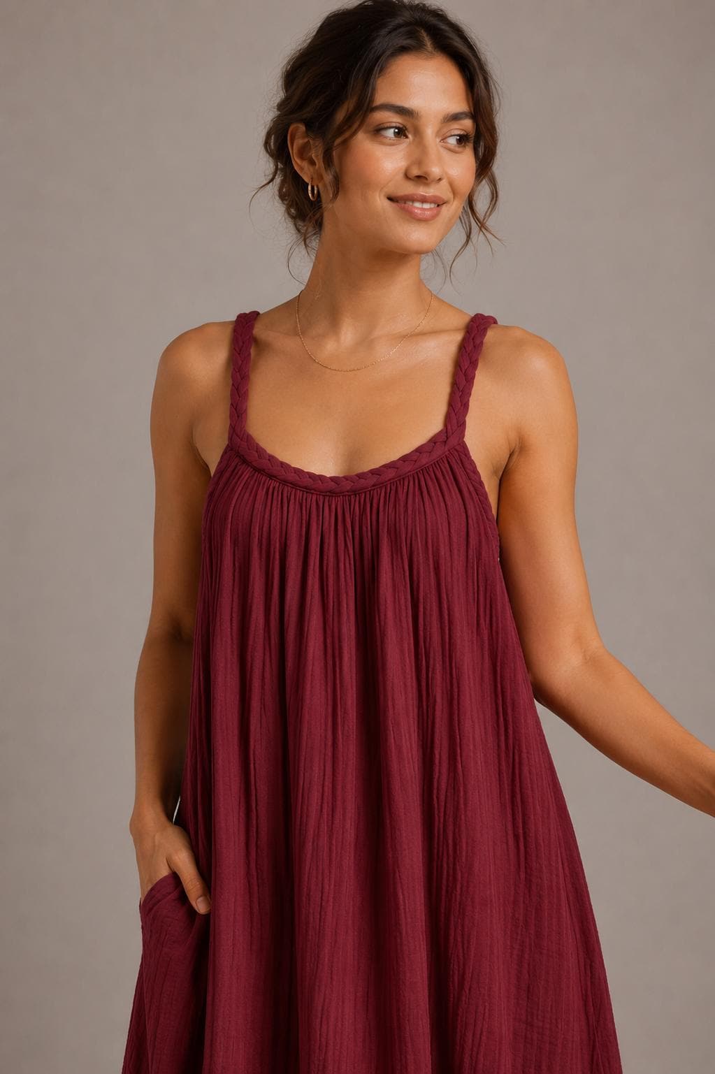 Cotton Gauze Maxi Dress, Braided Straps, Relaxed Fit, Handmade Summer Resort Wear