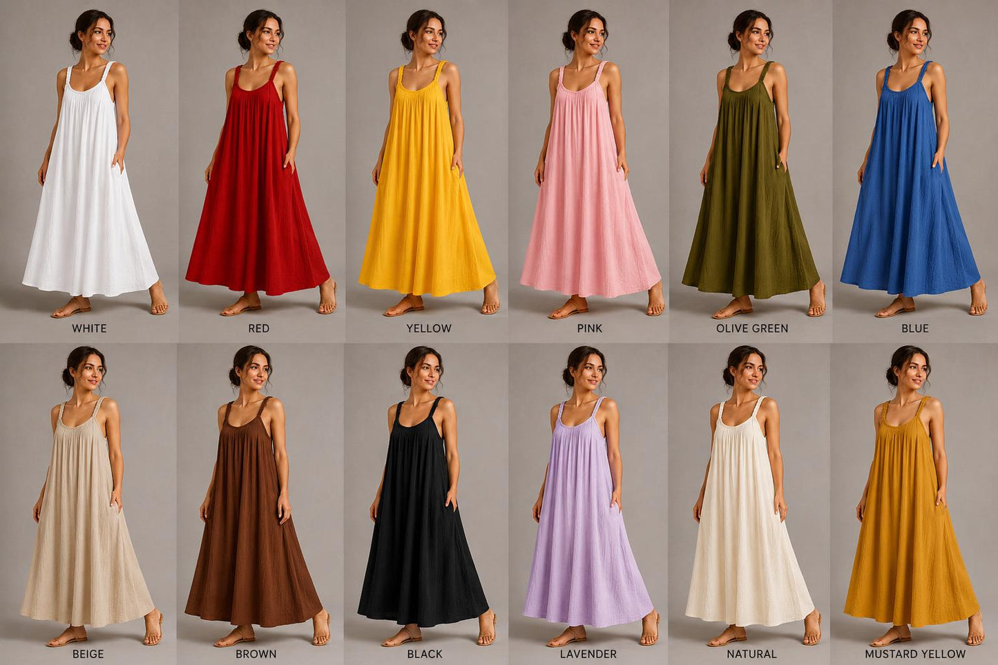 Cotton Gauze Maxi Dress, Braided Straps, Relaxed Fit, Handmade Summer Resort Wear