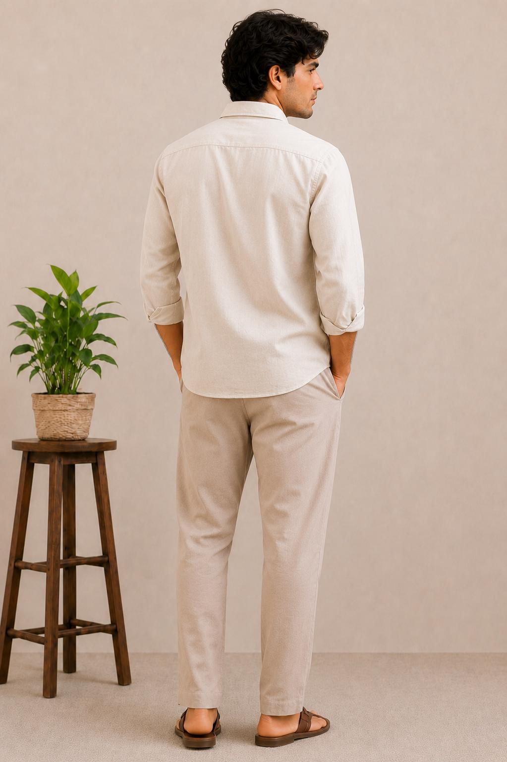 Men's Linen Blend Shirt, Minimalist Mountain Embroidery Button Down, Vacation Top