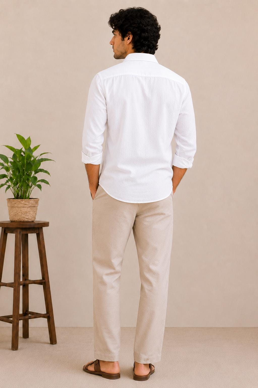 Mens White Linen Shirt, Galaxy Embroidery, Casual Button-Up, Summer Beach Wear