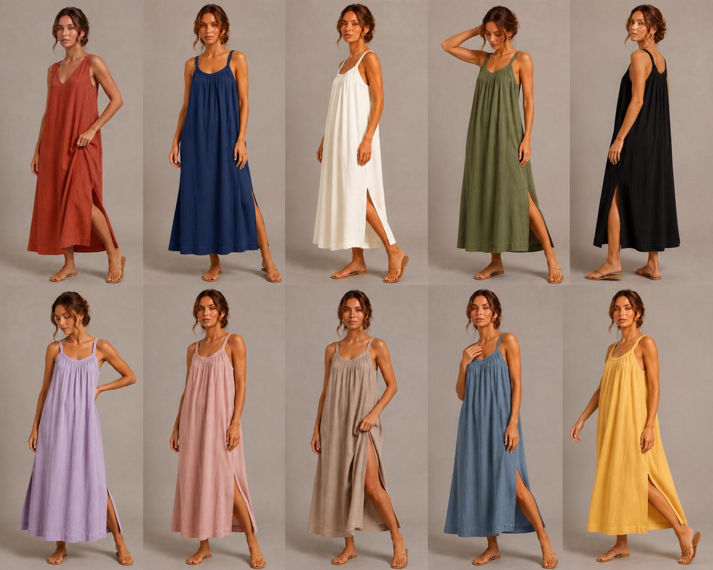 100% Cotton Double Gauze Maxi Dress, Sleeveless Boho Beach Vacation Dress