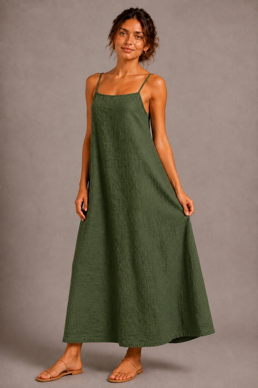Linen Maxi Dress, Minimalist Sleeveless A-Line Summer Beach Vacation Dress