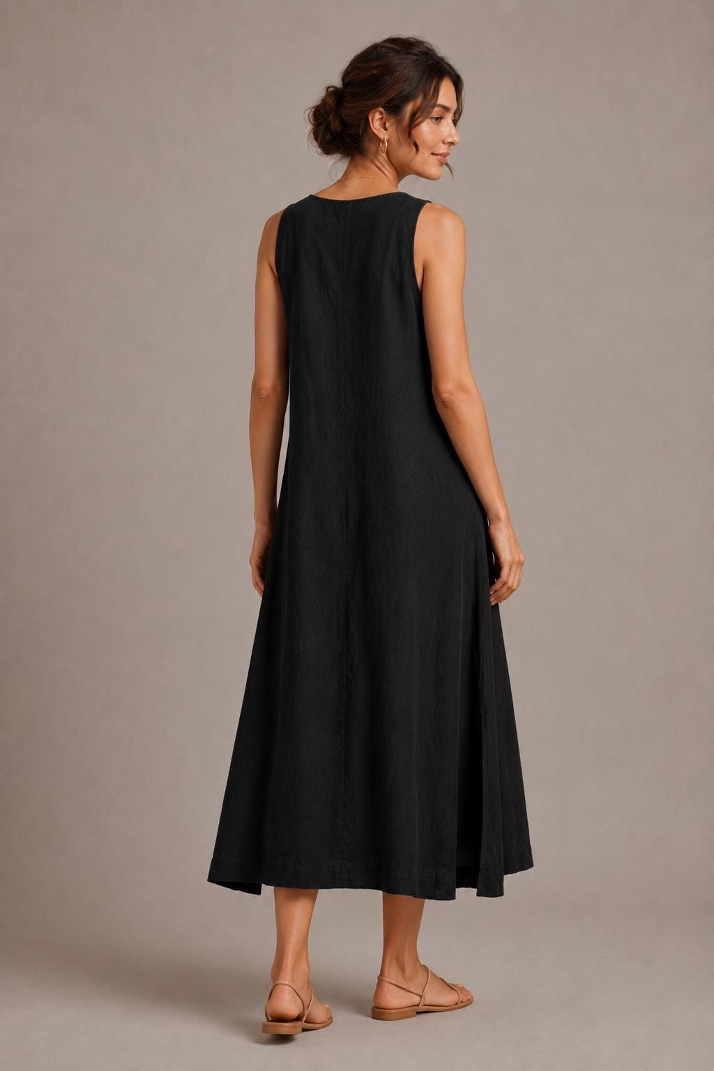 Handmade Linen Maxi Dress, Sleeveless A-Line with Pockets, Minimalist Summer Style
