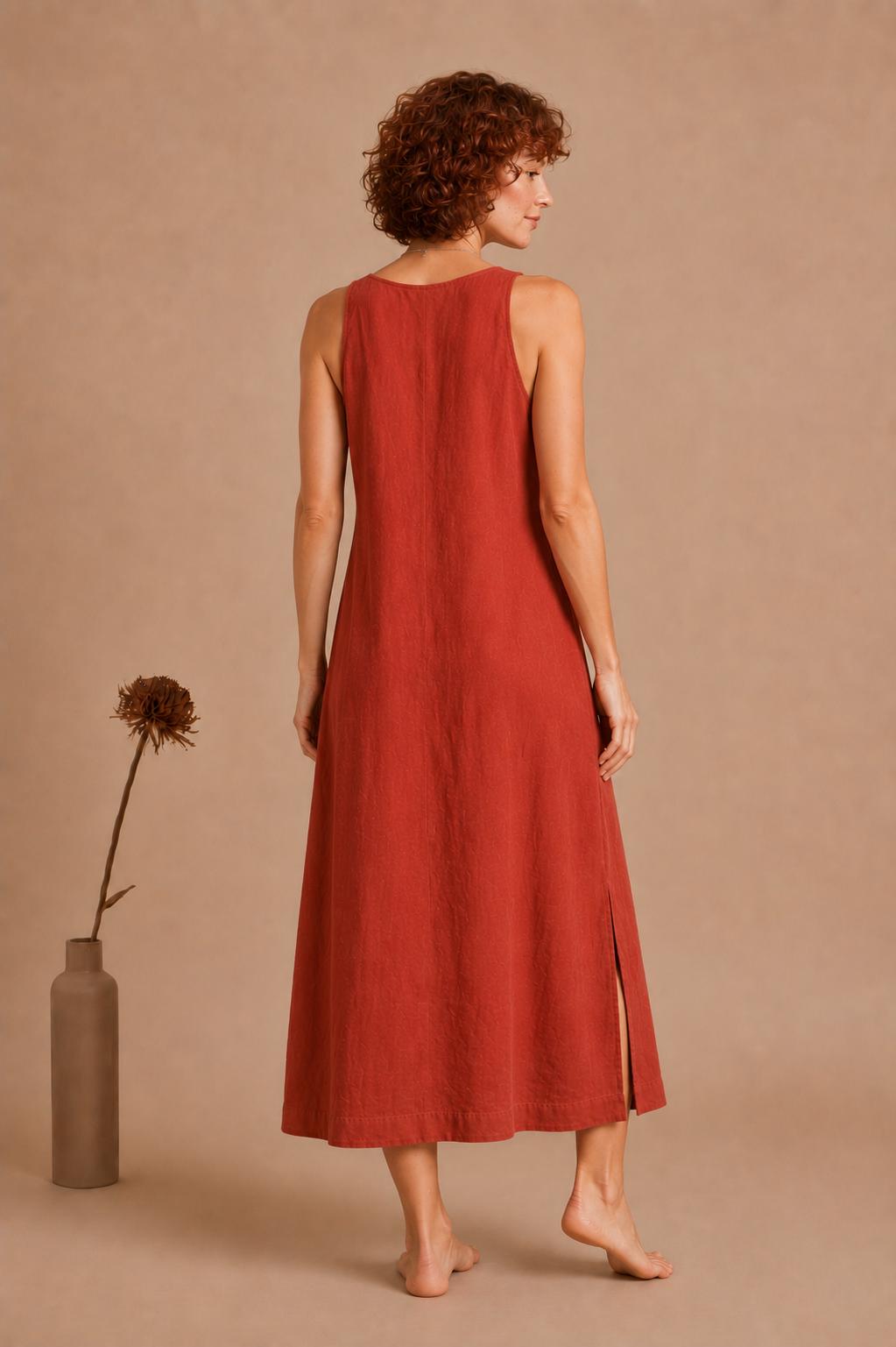Handmade Linen Maxi Dress, Sleeveless A-Line with Pockets, Minimalist Summer Style