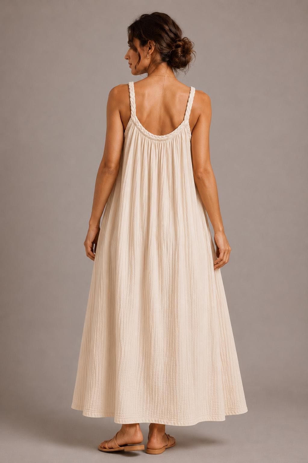 Cotton Gauze Maxi Dress, Braided Straps, Relaxed Fit, Handmade Summer Resort Wear