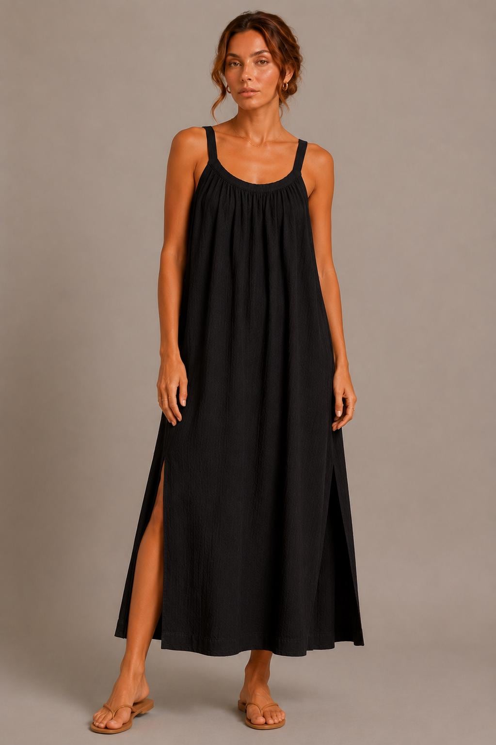 100% Cotton Double Gauze Maxi Dress, Sleeveless Boho Beach Vacation Dress