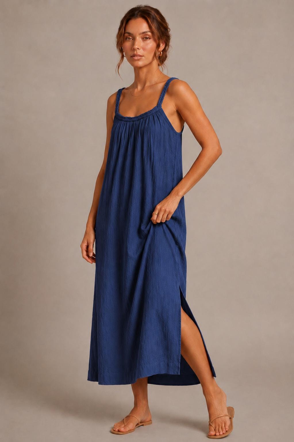 100% Cotton Double Gauze Maxi Dress, Sleeveless Boho Beach Vacation Dress
