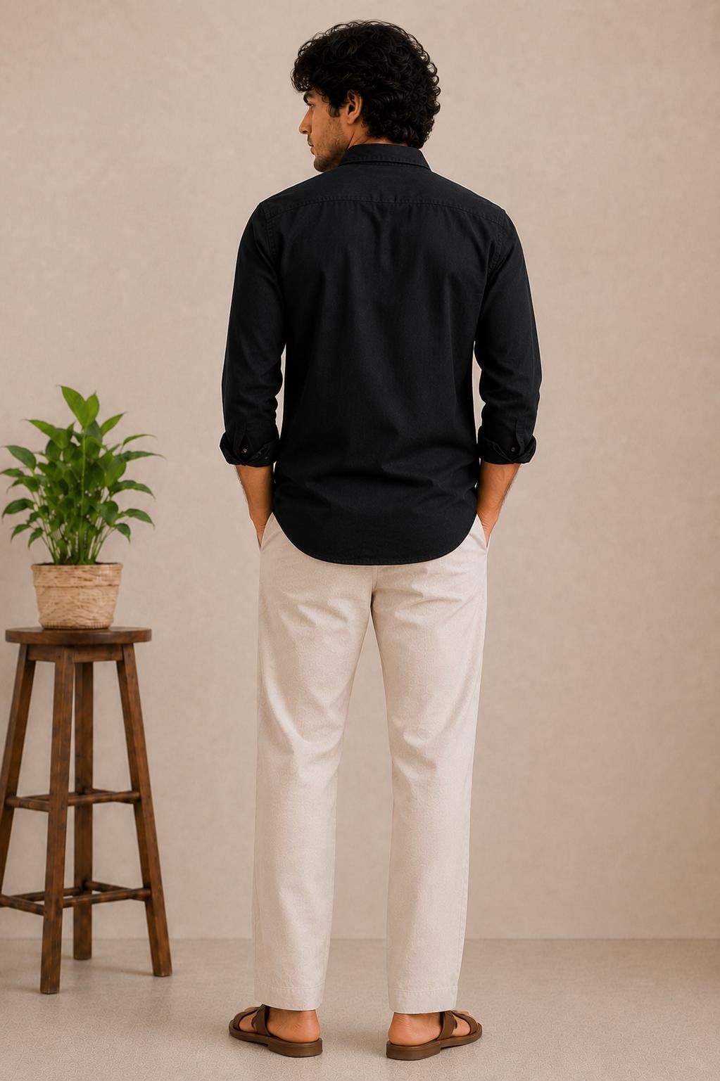 Men's Black Embroidered Shirt, Long Sleeve Button Up Shirt