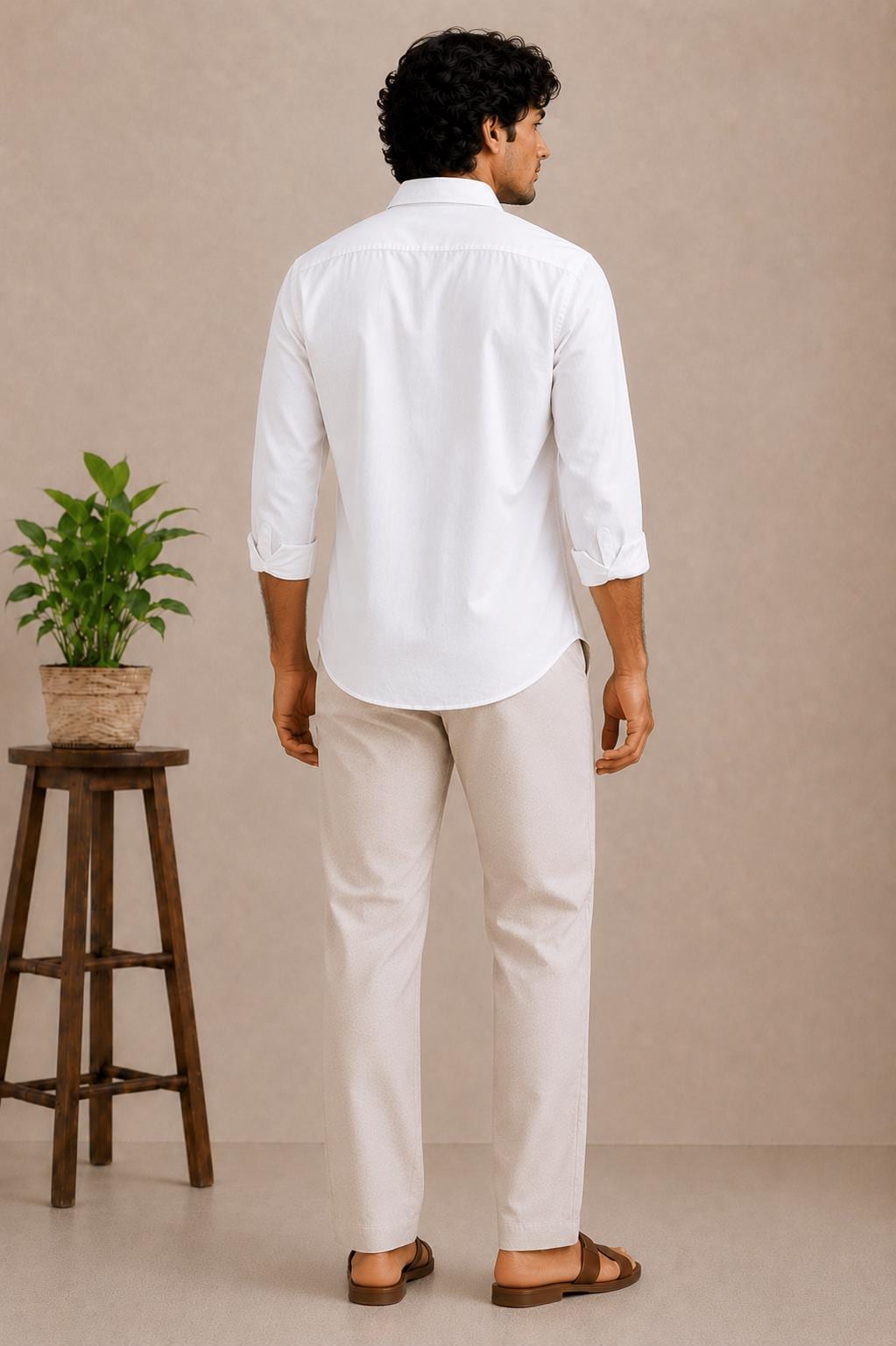 Men's White Embroidered Shirt, Crown Detail Button Up, Smart Casual Menswear