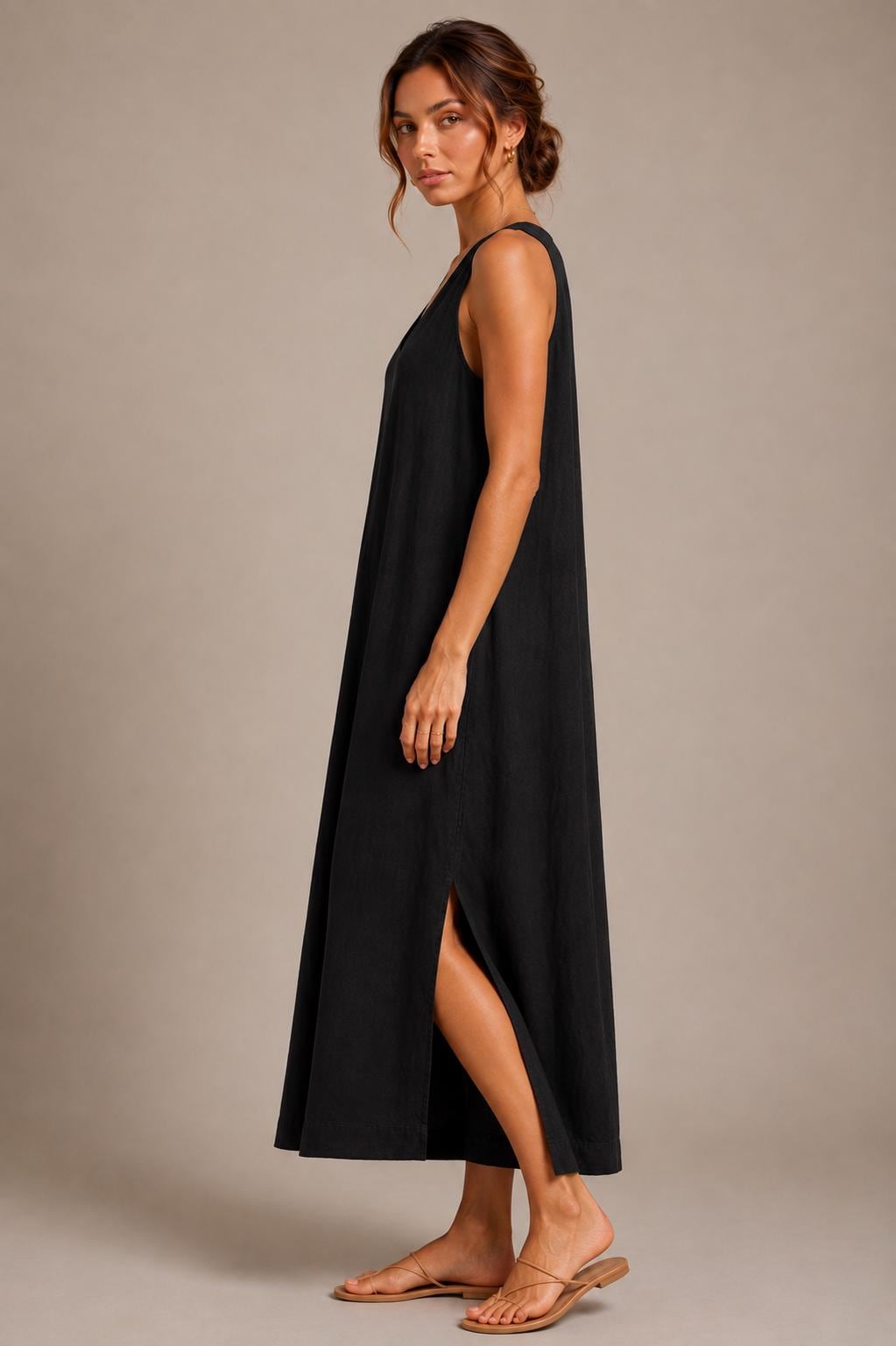 Sleeveless Linen Maxi Dress, Relaxed Boho Summer Vacation Kaftan