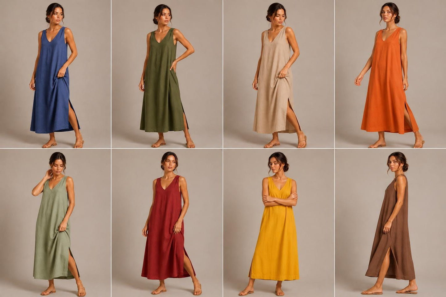Sleeveless Linen Maxi Dress, Relaxed Boho Summer Vacation Kaftan
