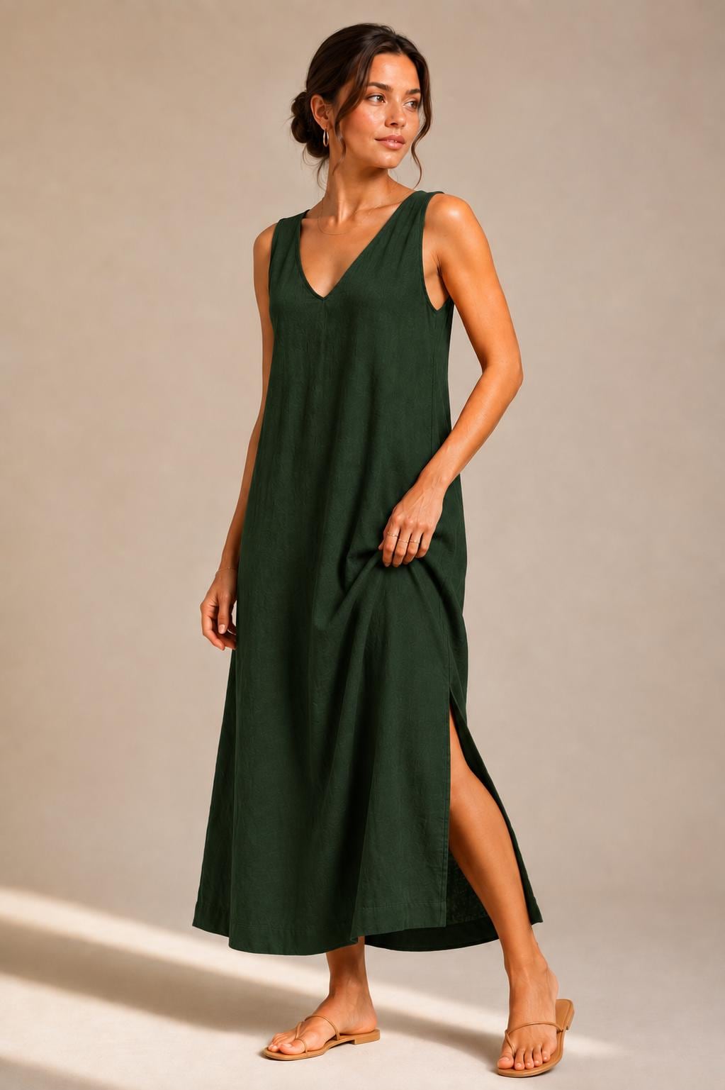 Sleeveless Linen Maxi Dress, Relaxed Boho Summer Vacation Kaftan