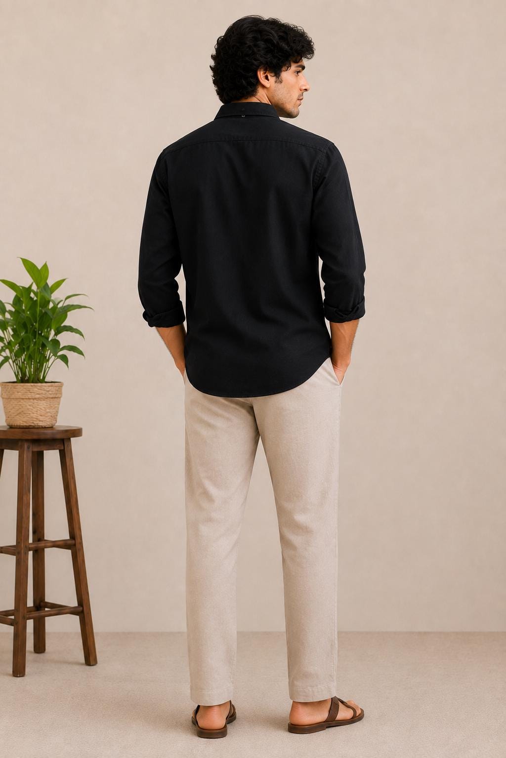 Men's Black Embroidered Shirt, Button Down Long Sleeve, Minimalist Love Detail