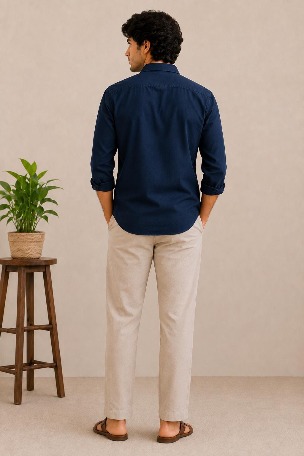 Men's Embroidered Shirt, Navy Blue Cotton Button Down, Heart Flower Long Sleeve
