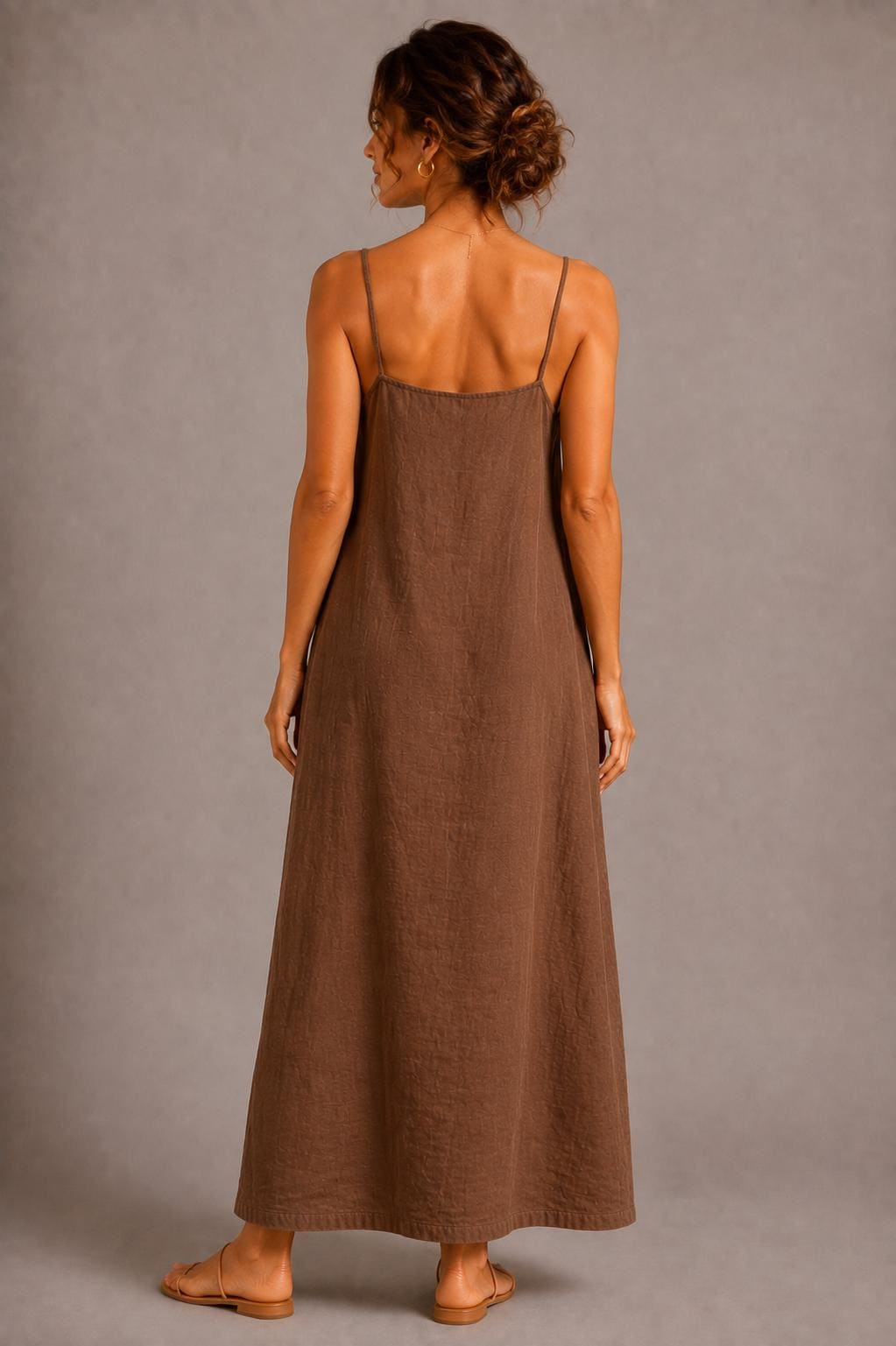 Linen Maxi Dress, Minimalist Sleeveless A-Line Summer Beach Vacation Dress