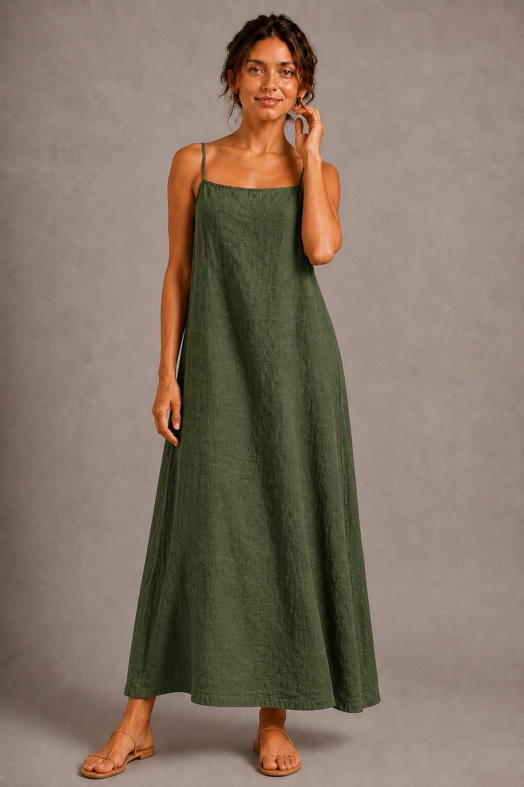 Linen Maxi Dress, Minimalist Sleeveless A-Line Summer Beach Vacation Dress