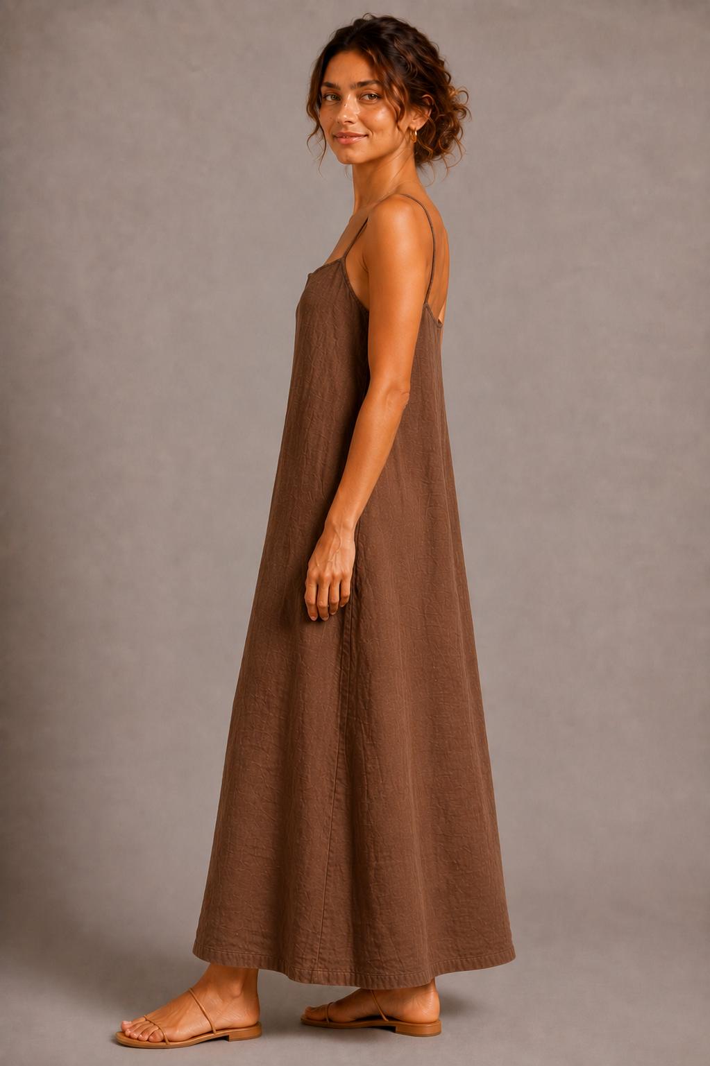 Linen Maxi Dress, Minimalist Sleeveless A-Line Summer Beach Vacation Dress
