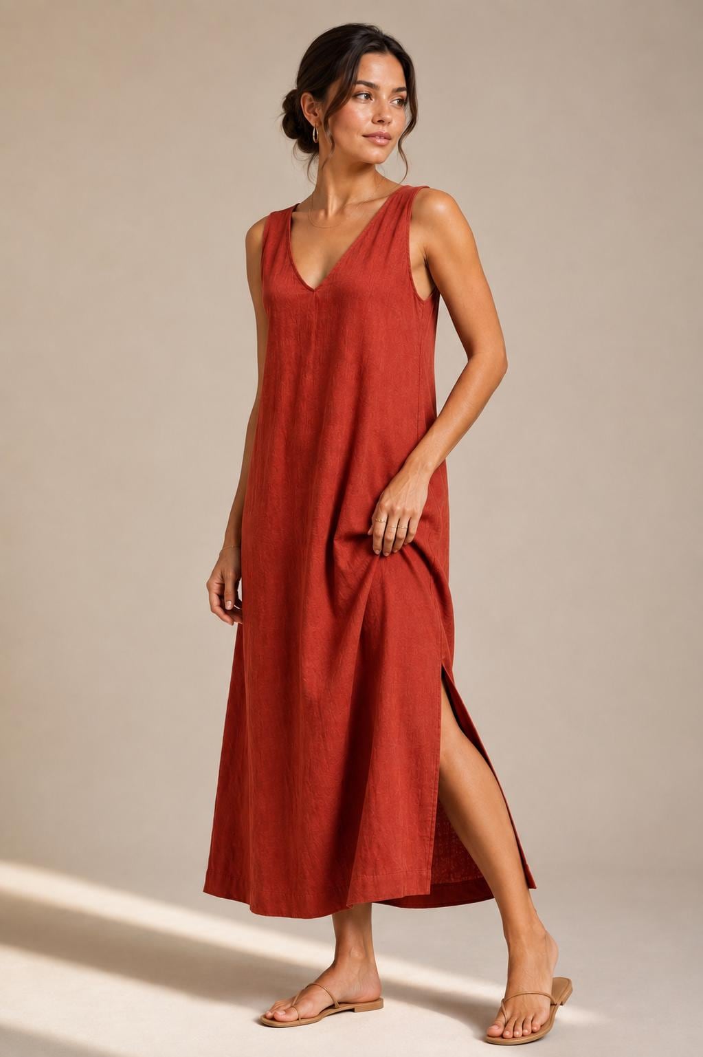 Sleeveless Linen Maxi Dress, Relaxed Boho Summer Vacation Kaftan