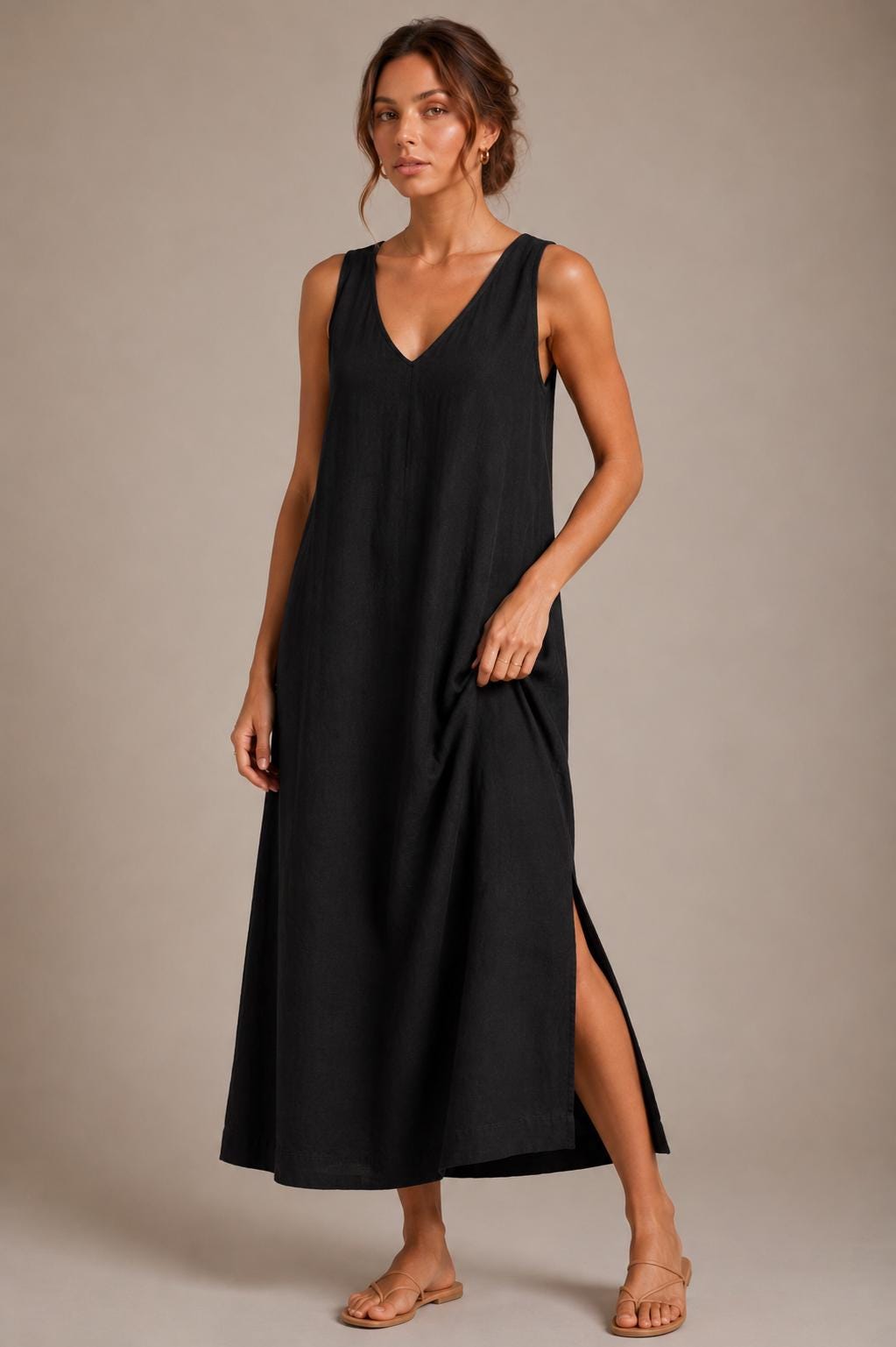Sleeveless Linen Maxi Dress, Relaxed Boho Summer Vacation Kaftan